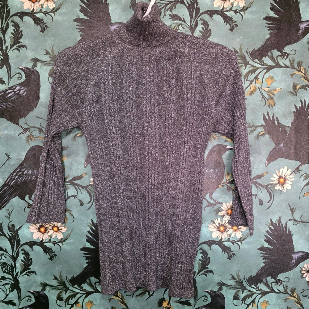 Studio Y Turtleneck Sweater Metallic Glitter Ribbed Knit Gray Silver Sparkle S